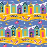 Het heldere kleurrijke vector naadloze patroon van de strandcabine vector illustratie Het heldere kleurrijke vector naadloze patroon van de strandcabine vector illustratie