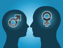 Het hoofdsilhouet van de man en van de vrouw met geslachtssymbolen stock illustratie Het hoofdsilhouet van de man en van de vrouw met geslachtssymbolen stock illustratie