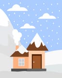 Het huis is behandeld met sneeuw stock illustratie Het huis is behandeld met sneeuw stock illustratie
