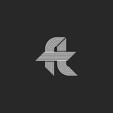 Het het ideemonogram van het brievenvoet embleem, met elkaar verbonden hipster F en t-de symbolen, overlappende dunne parallelle vector illustratie Het het ideemonogram van het brievenvoet embleem, met elkaar verbonden hipster F en t-de symbolen, overlappende dunne parallelle vector illustratie