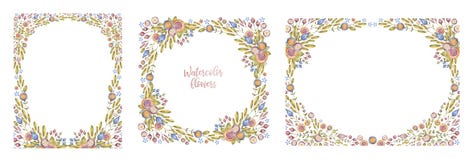 Het kaderreeks van de Watercolourbloem die op wit wordt geïsoleerd vector illustratie Het kaderreeks van de Watercolourbloem die op wit wordt geïsoleerd vector illustratie