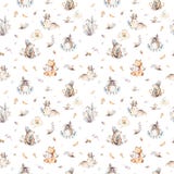 Het kinderdagverblijf van babydieren isoleerde naadloos patroon met bannies Leuke de babyvos van waterverfboho, herten dierlijk b stock illustratie Het kinderdagverblijf van babydieren isoleerde naadloos patroon met bannies Leuke de babyvos van waterverfboho, herten dierlijk b stock illustratie