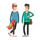 Het koele vectorkarakter van de hipstermens met baard en meeneemkoffie vector illustratie Het koele vectorkarakter van de hipstermens met baard en meeneemkoffie vector illustratie