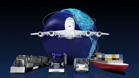 Het kweken van Mondiaal Net met vliegtuig, trein, schip, autovervoer vector illustratie Het kweken van Mondiaal Net met vliegtuig, trein, schip, autovervoer vector illustratie