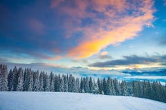 Het landschap van de de wintersneeuw in de bergen van de Karpaten ukraine stock fotografie Het landschap van de de wintersneeuw in de bergen van de Karpaten ukraine stock fotografie