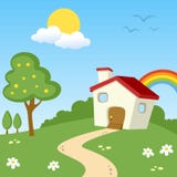 Het Landschap van het Platteland van de lente vector illustratie Het Landschap van het Platteland van de lente vector illustratie