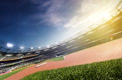 Het lege 3d honkbalstadion geeft panorama terug royalty-vrije stock afbeeldingen Het lege 3d honkbalstadion geeft panorama terug royalty-vrije stock afbeeldingen