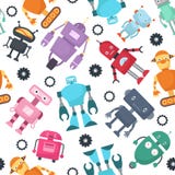 Het leuke vector naadloze patroon van robots futuristische jonge geitjes vector illustratie Het leuke vector naadloze patroon van robots futuristische jonge geitjes vector illustratie