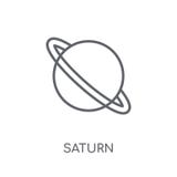 Het lineaire pictogram van Saturn Modern het embleemconcept van overzichtssaturn op wit stock illustratie Het lineaire pictogram van Saturn Modern het embleemconcept van overzichtssaturn op wit stock illustratie