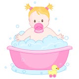 Het meisje dat van de baby een bad heeft stock illustratie Het meisje dat van de baby een bad heeft stock illustratie