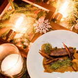 Het menu gezonde feestelijke maaltijd van het vakantierestaurant Royalty-vrije Stock Foto Het menu gezonde feestelijke maaltijd van het vakantierestaurant Royalty-vrije Stock Foto