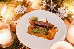 Het menu gezonde feestelijke maaltijd van het vakantierestaurant Stock Afbeelding Het menu gezonde feestelijke maaltijd van het vakantierestaurant Stock Afbeelding