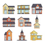 Het moderne huizen buiten vooraanzicht met dak, houten kerken plaatste op lege achtergrond vector illustratie Het moderne huizen buiten vooraanzicht met dak, houten kerken plaatste op lege achtergrond vector illustratie