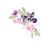 Het mooie boeket van het waterverfhuwelijk met purpere bloemen stock illustratie Het mooie boeket van het waterverfhuwelijk met purpere bloemen stock illustratie