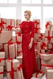 Het mooie jonge blonde rood van de de avondsamenstelling van het vrouwenhaar heldere royalty-vrije stock fotografie Het mooie jonge blonde rood van de de avondsamenstelling van het vrouwenhaar heldere royalty-vrije stock fotografie