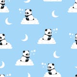 Het naadloze nachtpatroon met leuke panda draagt op de wolken royalty-vrije illustratie Het naadloze nachtpatroon met leuke panda draagt op de wolken royalty-vrije illustratie