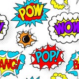 Het naadloze patroon met grappige toespraak borrelt flarden, POW, WAUW, KLAP stock illustratie Het naadloze patroon met grappige toespraak borrelt flarden, POW, WAUW, KLAP stock illustratie