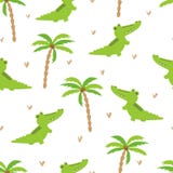 Het naadloze patroon van beeldverhaalkrokodillen vector illustratie Het naadloze patroon van beeldverhaalkrokodillen vector illustratie
