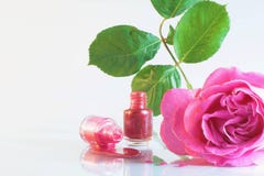 Het nagellak en nam bloem toe stock foto Het nagellak en nam bloem toe stock foto