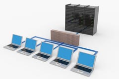 Het netwerk van de computer met server en firewall royalty-vrije illustratie Het netwerk van de computer met server en firewall royalty-vrije illustratie