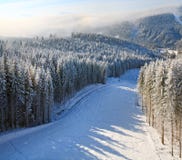 Het nevelige landschap van de de winterberg stock afbeeldingen Het nevelige landschap van de de winterberg stock afbeeldingen