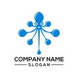 Het octopusconcept met een netwerkverbinding wordt gecombineerd wordt een embleempictogram voor voorzien van een netwerktechnolog stock illustratie Het octopusconcept met een netwerkverbinding wordt gecombineerd wordt een embleempictogram voor voorzien van een netwerktechnolog stock illustratie