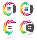 Het onroerende goederen huis, cirkelhuis, embleem, reeks van regenboog colorize het pictogram vectorontwerp van het de bouwsymboo vector illustratie Het onroerende goederen huis, cirkelhuis, embleem, reeks van regenboog colorize het pictogram vectorontwerp van het de bouwsymboo vector illustratie