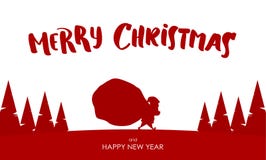 Het ontwerpmalplaatje van groetkaart met Silhouet van Santa Claus draagt een zwaar zakhoogtepunt van giften Royalty-vrije Stock Foto Het ontwerpmalplaatje van groetkaart met Silhouet van Santa Claus draagt een zwaar zakhoogtepunt van giften Royalty-vrije Stock Foto