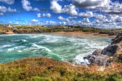 Het overweldigen van de Baaicornwall Engeland het UK van inhamtreyarnon de het noordenkust Van Cornwall tussen Newquay en Padstow Stock Afbeelding Het overweldigen van de Baaicornwall Engeland het UK van inhamtreyarnon de het noordenkust Van Cornwall tussen Newquay en Padstow Stock Afbeelding
