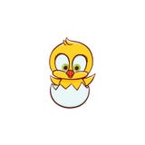 Het pasgeboren Pasen-karakter van de babykip in eishell vector illustratie Het pasgeboren Pasen-karakter van de babykip in eishell vector illustratie