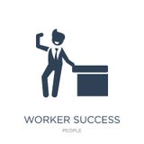 het pictogram van het arbeiderssucces in in ontwerpstijl het pictogram van het arbeiderssucces op witte achtergrond wordt geïsole vector illustratie het pictogram van het arbeiderssucces in in ontwerpstijl het pictogram van het arbeiderssucces op witte achtergrond wordt geïsole vector illustratie