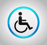 Het pictogram van de rolstoelhandicap om blauwe drukknop stock illustratie Het pictogram van de rolstoelhandicap om blauwe drukknop stock illustratie