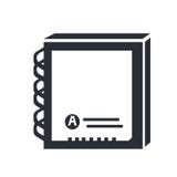 Het pictogram vectordieteken en symbool van het contactboek op witte achtergrond, het embleemconcept wordt geïsoleerd van het Con vector illustratie Het pictogram vectordieteken en symbool van het contactboek op witte achtergrond, het embleemconcept wordt geïsoleerd van het Con vector illustratie