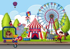 Het reizen van circus in het park vector illustratie Het reizen van circus in het park vector illustratie