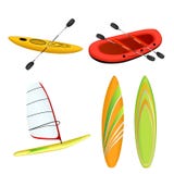 Het rood die van de sportboot de gele windsurfing illustratie van de kajak oranje groene surfplank rafting vector illustratie Het rood die van de sportboot de gele windsurfing illustratie van de kajak oranje groene surfplank rafting vector illustratie