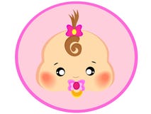 Het roze pictogram van de meisjesbaby met een beeldverhaaltype cirkel stock illustratie Het roze pictogram van de meisjesbaby met een beeldverhaaltype cirkel stock illustratie