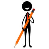 Het Silhouet van het stokcijfer van een Mens die een Groot Potlood houden vector illustratie Het Silhouet van het stokcijfer van een Mens die een Groot Potlood houden vector illustratie