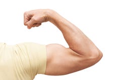 Het sterke mannelijke wapen toont bicepsen Foto die op wit wordt geïsoleerdl stock fotografie Het sterke mannelijke wapen toont bicepsen Foto die op wit wordt geïsoleerdl stock fotografie