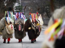 Het traditionele kostuum van mardigras van Slovenië Europa: kurent royalty-vrije stock fotografie Het traditionele kostuum van mardigras van Slovenië Europa: kurent royalty-vrije stock fotografie