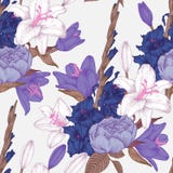 Het vector bloemen naadloze patroon met hand getrokken gladiolen bloeit, lelies en rozen Royalty-vrije Stock Foto Het vector bloemen naadloze patroon met hand getrokken gladiolen bloeit, lelies en rozen Royalty-vrije Stock Foto