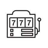 Het het vectordieteken en symbool van het gokautomaatpictogram op witte backg wordt geïsoleerd royalty-vrije illustratie Het het vectordieteken en symbool van het gokautomaatpictogram op witte backg wordt geïsoleerd royalty-vrije illustratie