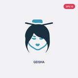 Het vectorpictogram van de twee kleurengeisha van smileysconcept het geïsoleerde blauwe symbool van het geisha vectorteken kan ge stock illustratie Het vectorpictogram van de twee kleurengeisha van smileysconcept het geïsoleerde blauwe symbool van het geisha vectorteken kan ge stock illustratie