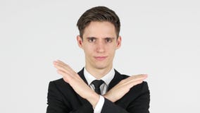 Het verwerpen van aanbieding, zakenman op witte achtergrond stock afbeelding Het verwerpen van aanbieding, zakenman op witte achtergrond stock afbeelding
