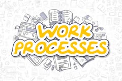 Het werkprocessen - Krabbel Geel Word Bedrijfs concept vector illustratie Het werkprocessen - Krabbel Geel Word Bedrijfs concept vector illustratie