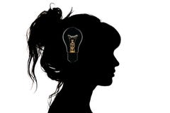 Het zwart-witte silhouet van het portretprofiel van een mooie jonge vrouw met een kapsel op haar hoofd royalty-vrije stock afbeeldingen Het zwart-witte silhouet van het portretprofiel van een mooie jonge vrouw met een kapsel op haar hoofd royalty-vrije stock afbeeldingen