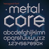 Hexagonal futuristic metallic beveled bold font. Alphabet, english letters and numbers in modern geometric style. vector illustration Hexagonal futuristic metallic beveled bold font. Alphabet, english letters and numbers in modern geometric style. vector illustration