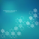 Hexagonale molecule Moleculaire structuur genetische en chemische samenstellingen Chemie, geneeskunde, wetenschap en technologie stock illustratie Hexagonale molecule Moleculaire structuur genetische en chemische samenstellingen Chemie, geneeskunde, wetenschap en technologie stock illustratie
