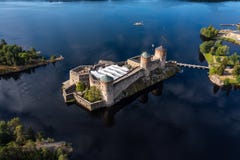 Beautiful stone castle Olavinlinna in summer in Finland