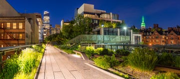 The High Line at twilight, panoramic view. Chelsea. Manhattan, New York City Stock Images The High Line at twilight, panoramic view. Chelsea. Manhattan, New York City Stock Images