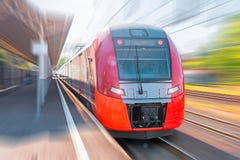 High-speed Electric Train With Motion Blur. Train At The Railway Station. Stock Images